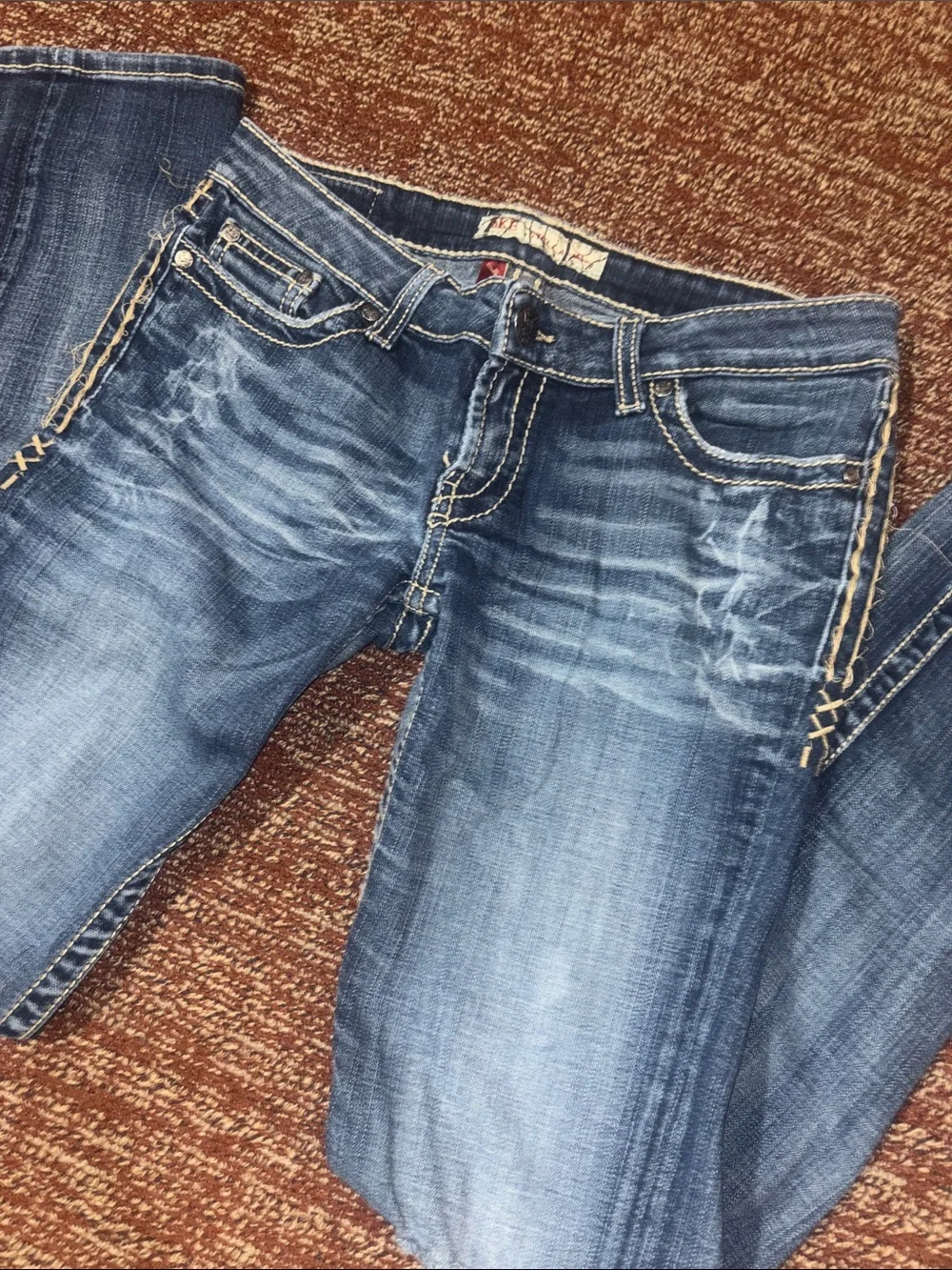 BKE Stella skinny dark wash embroidered pocket western distressed denim 27 - Picture 3 of 13